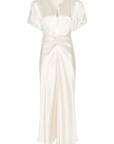 Victoria Beckham Ivory Gathered V Neck Midi Dress