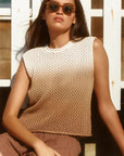 Nina Cotton Cashmere Mesh Sleeveless Crew Neck Sweater