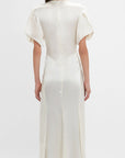 Victoria Beckham Ivory Gathered V Neck Midi Dress