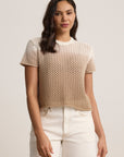 Poppy Cotton Cashmere Mesh S/S Crew Neck Sweater