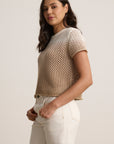 Poppy Cotton Cashmere Mesh S/S Crew Neck Sweater