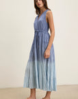 Marilyn Ombre Dip Dye Crinkle Cotton Voile Tiered Midi Dress