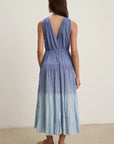 Marilyn Ombre Dip Dye Crinkle Cotton Voile Tiered Midi Dress