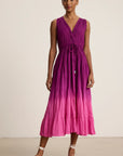 Marilyn Ombre Dip Dye Crinkle Cotton Voile Tiered Midi Dress