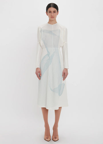 Victoria Beckham L/S Dolman Midi Dress Trompe l'oeil