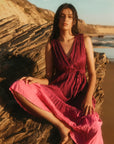 Marilyn Ombre Dip Dye Crinkle Cotton Voile Tiered Midi Dress