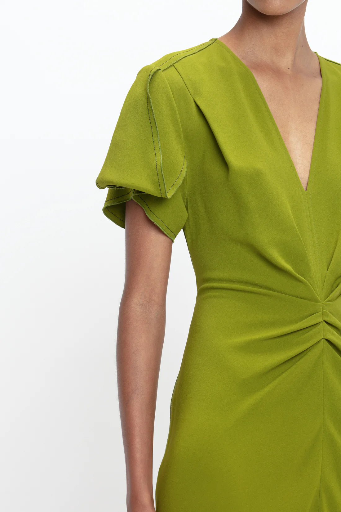 Victoria Beckham Gathered V Neck Midi Dress