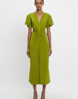 Victoria Beckham Gathered V Neck Midi Dress