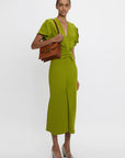 Victoria Beckham Gathered V Neck Midi Dress