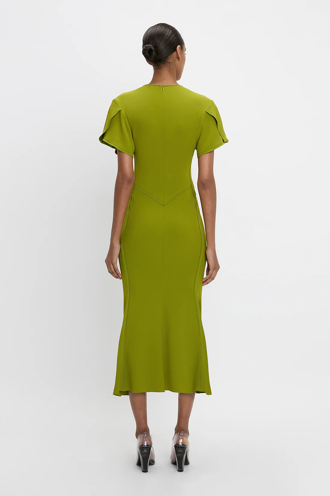 Victoria Beckham Gathered V Neck Midi Dress