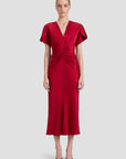 Victoria Beckham Gathered V Neck Midi Dress