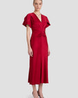 Victoria Beckham Gathered V Neck Midi Dress