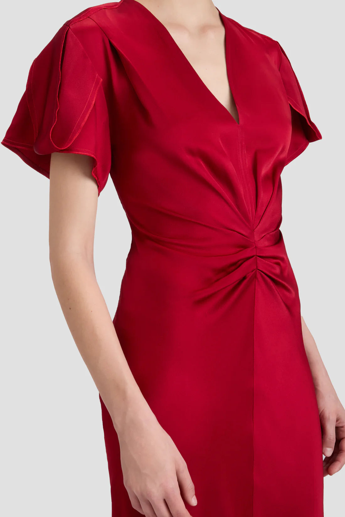 Victoria Beckham Gathered V Neck Midi Dress