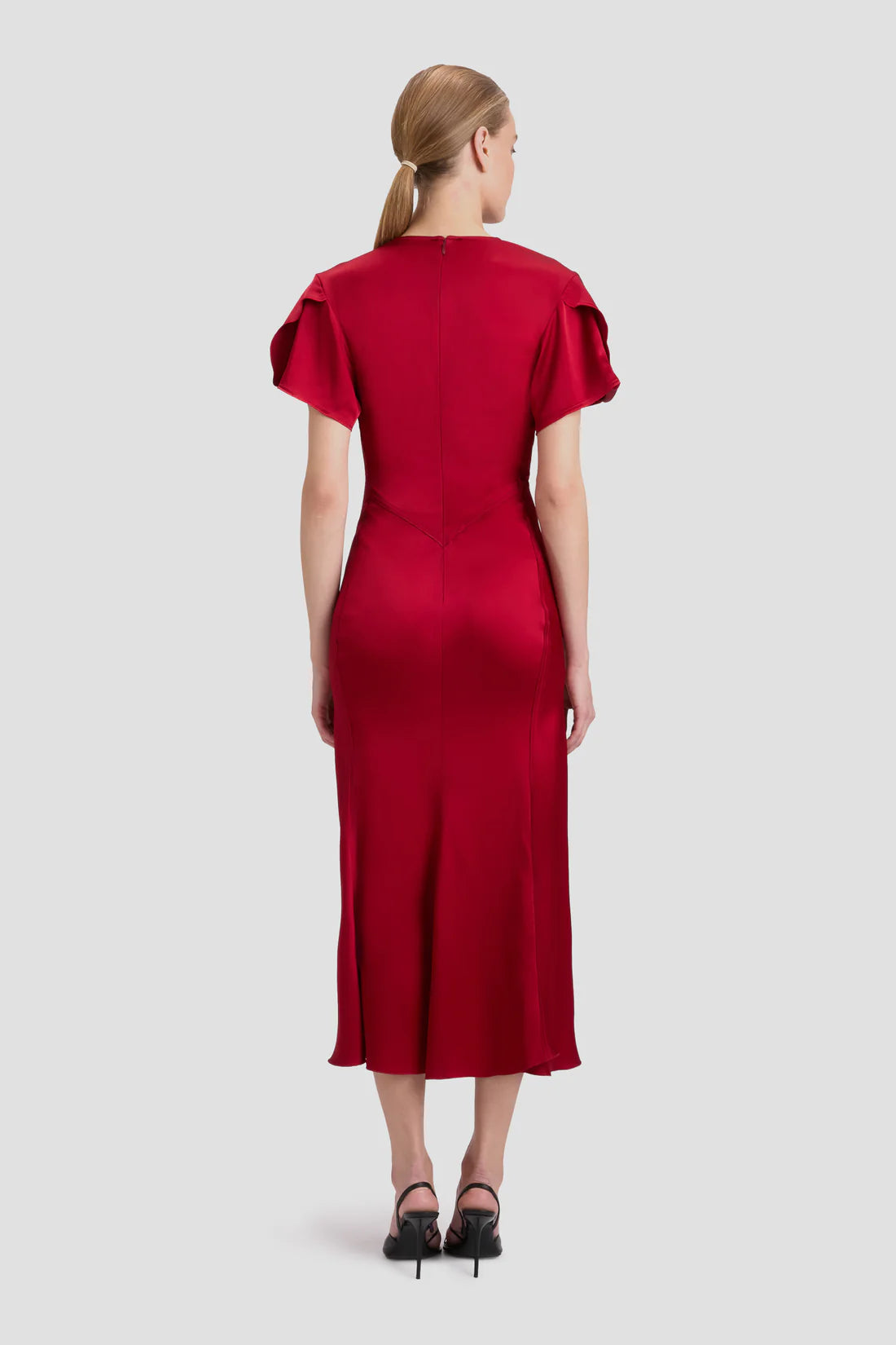 Victoria Beckham Gathered V Neck Midi Dress