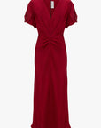 Victoria Beckham Gathered V Neck Midi Dress