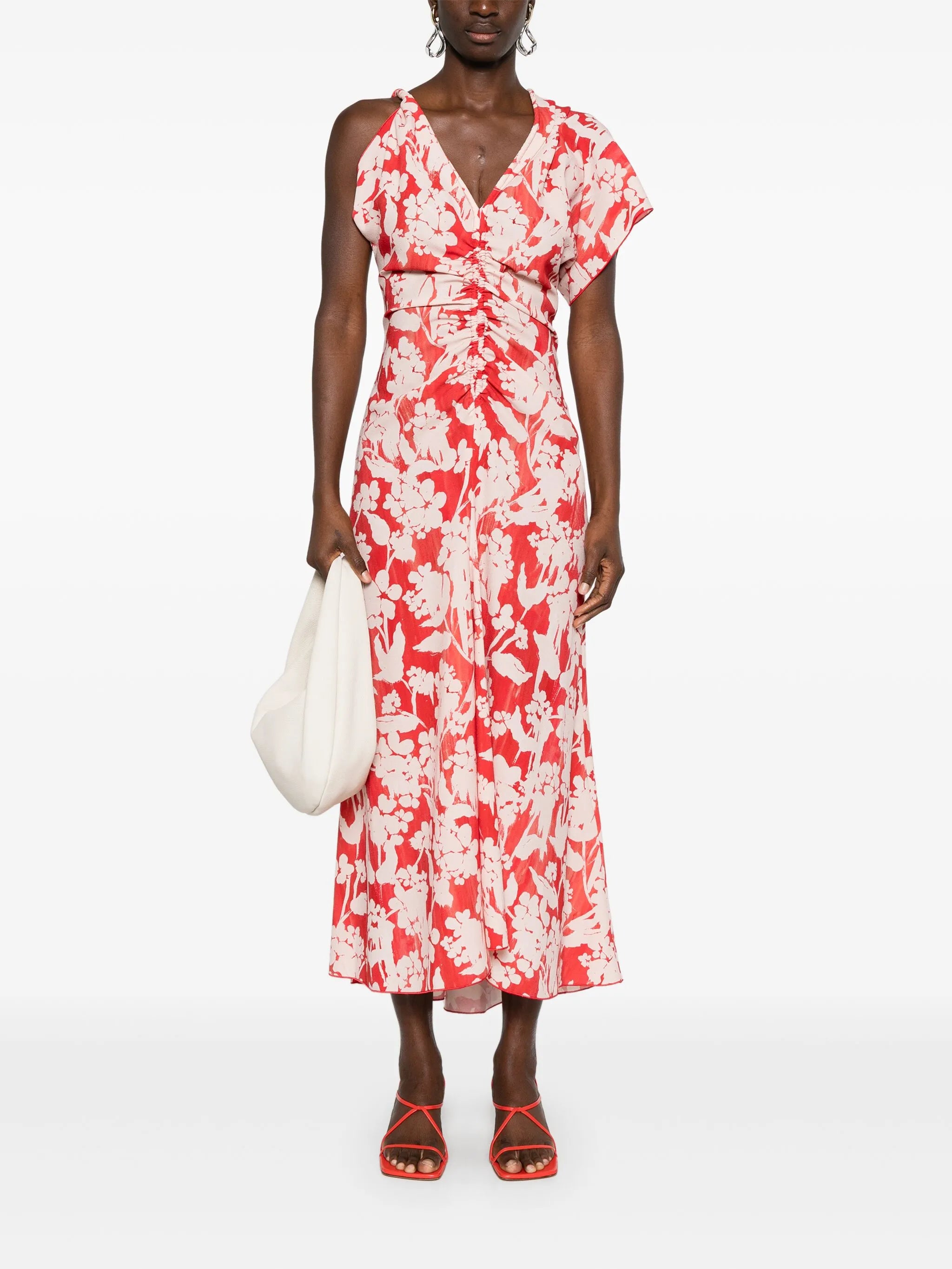 Victoria Beckham Assymetric Ruched Midi Dress