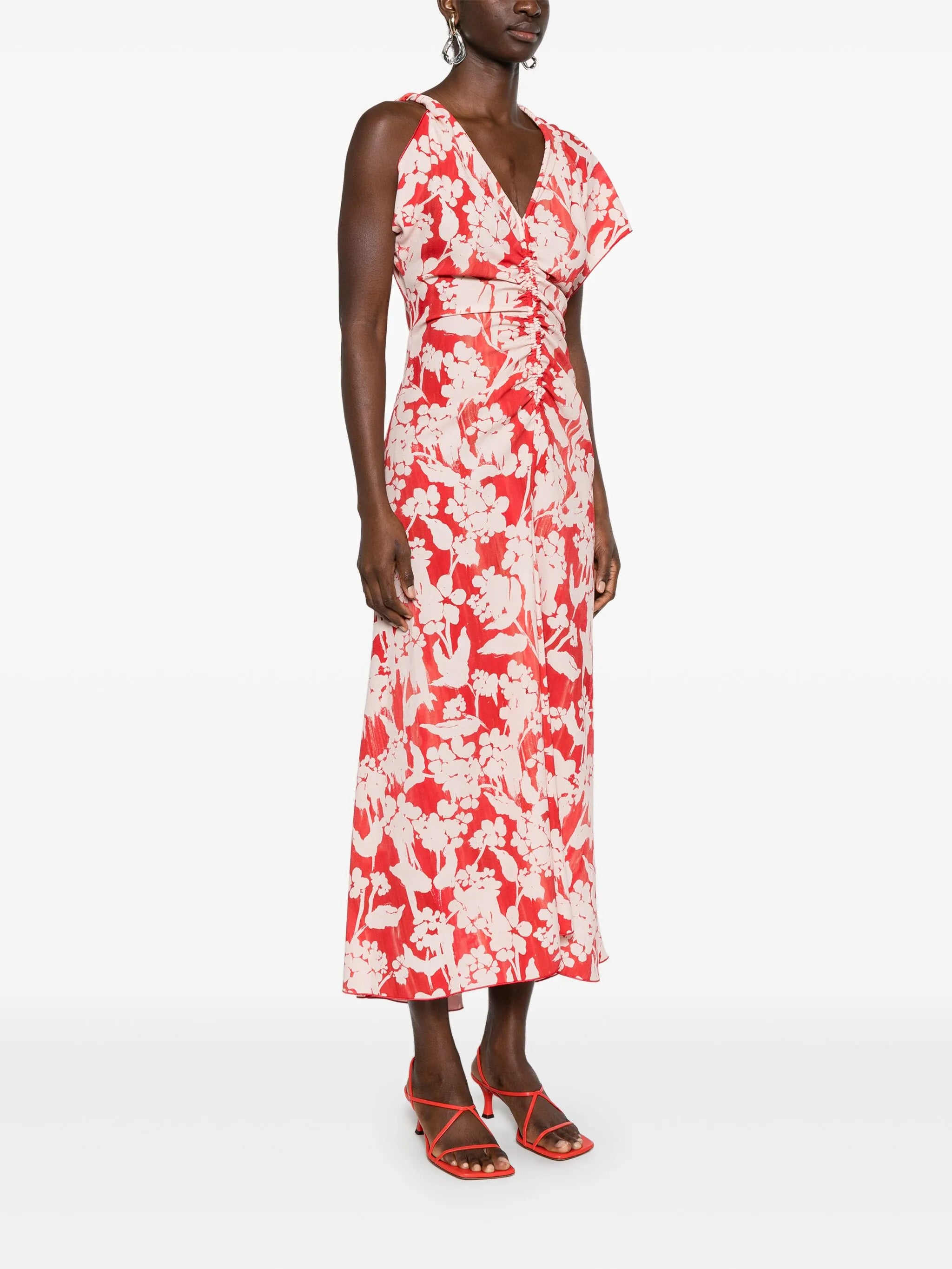 Victoria Beckham Assymetric Ruched Midi Dress