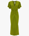 Victoria Beckham Gathered V Neck Midi Dress