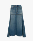 Victoria Beckham Fit & Flare Patched Denim Skirt