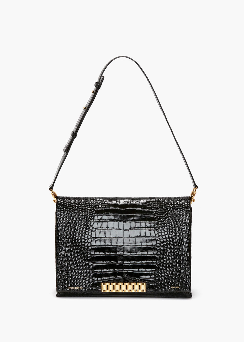 Victoria Beckham Jumbo Chain Pouch in Black Croc-Effect Leather