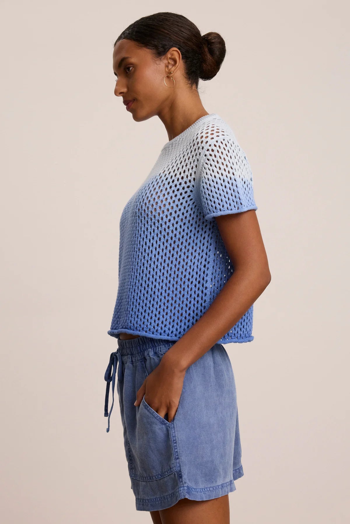 Poppy Cotton Cashmere Mesh S/S Crew Neck Sweater