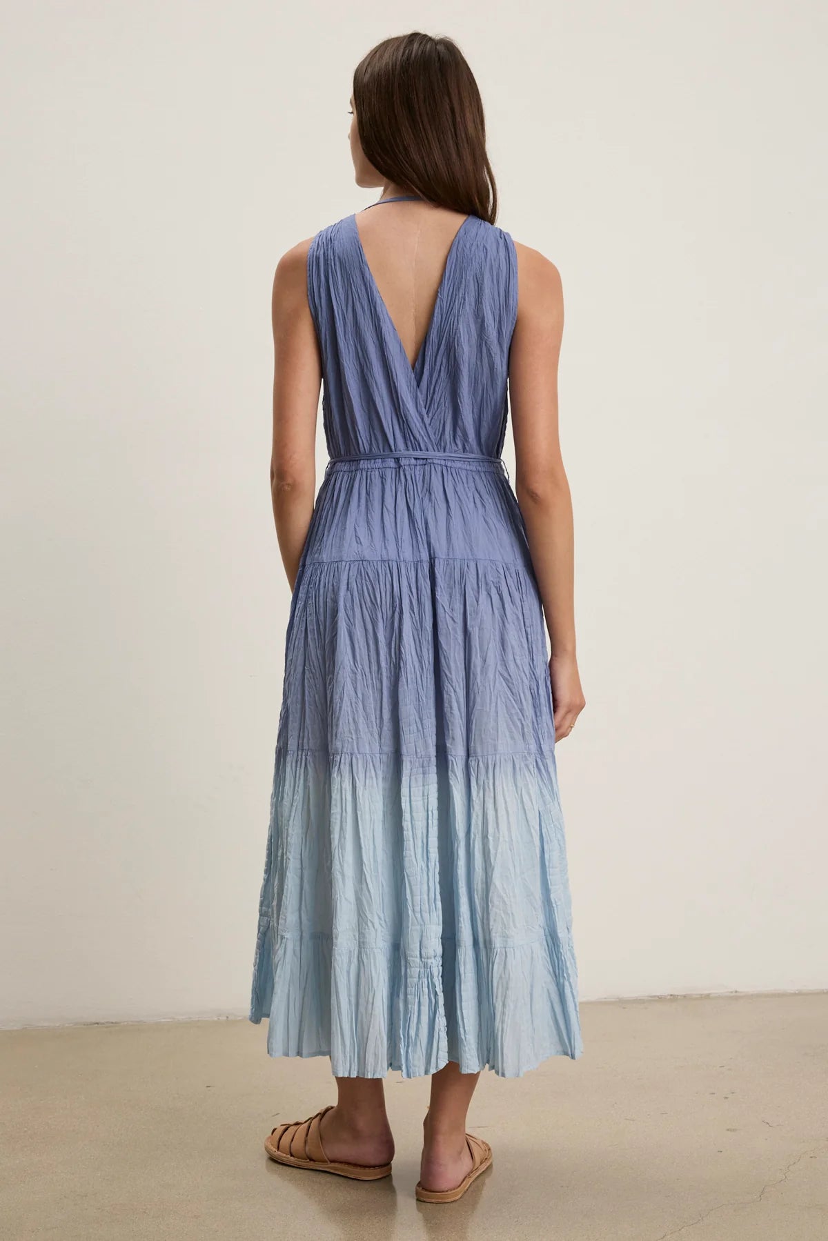 Marilyn Ombre Dip Dye Crinkle Cotton Voile Tiered Midi Dress