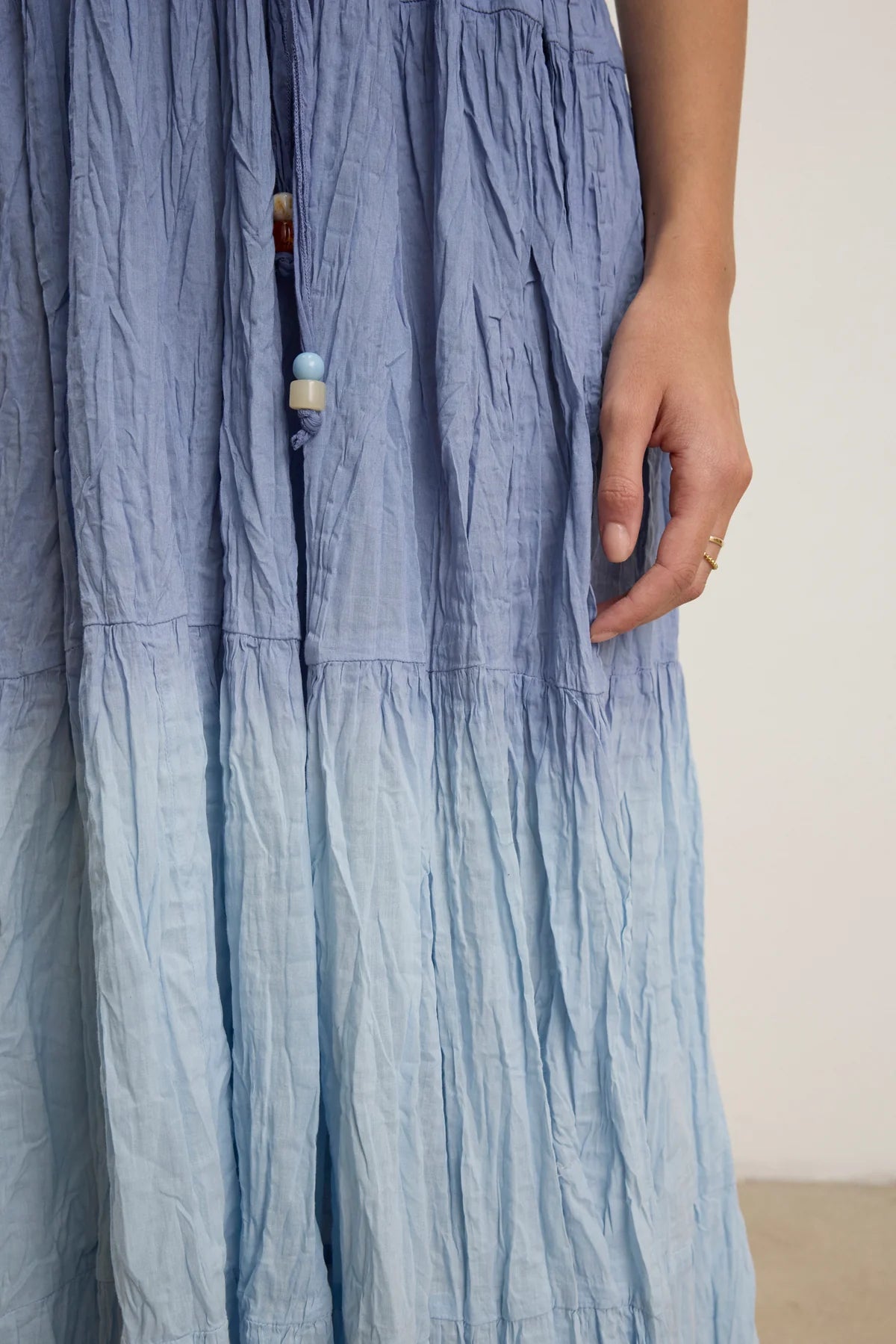 Marilyn Ombre Dip Dye Crinkle Cotton Voile Tiered Midi Dress