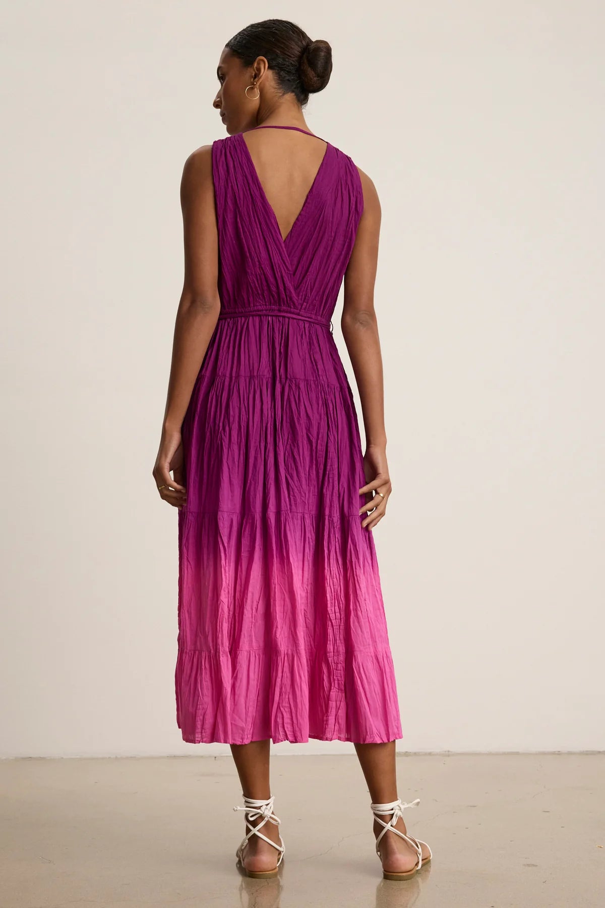 Marilyn Ombre Dip Dye Crinkle Cotton Voile Tiered Midi Dress