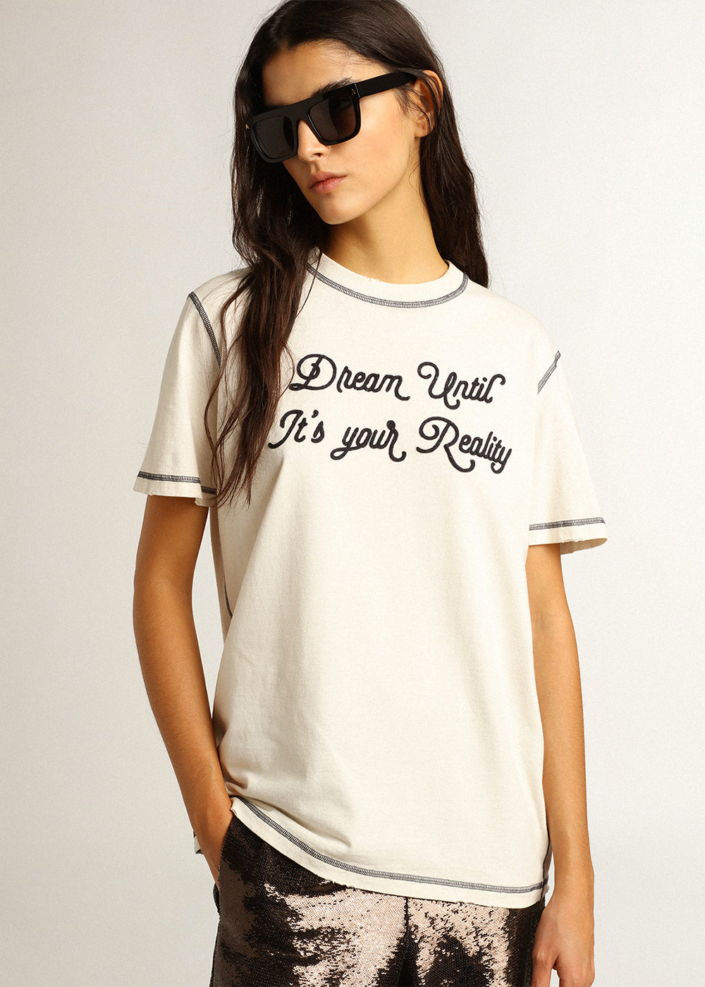 Golden Goose Journey T Shirt Cream Emb