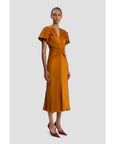 Victoria Beckham Eve V Neck Midi Dress Bronze