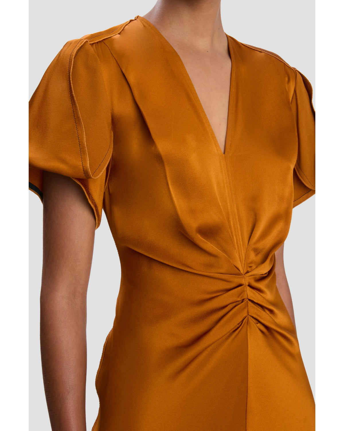 Victoria Beckham Eve V Neck Midi Dress Bronze