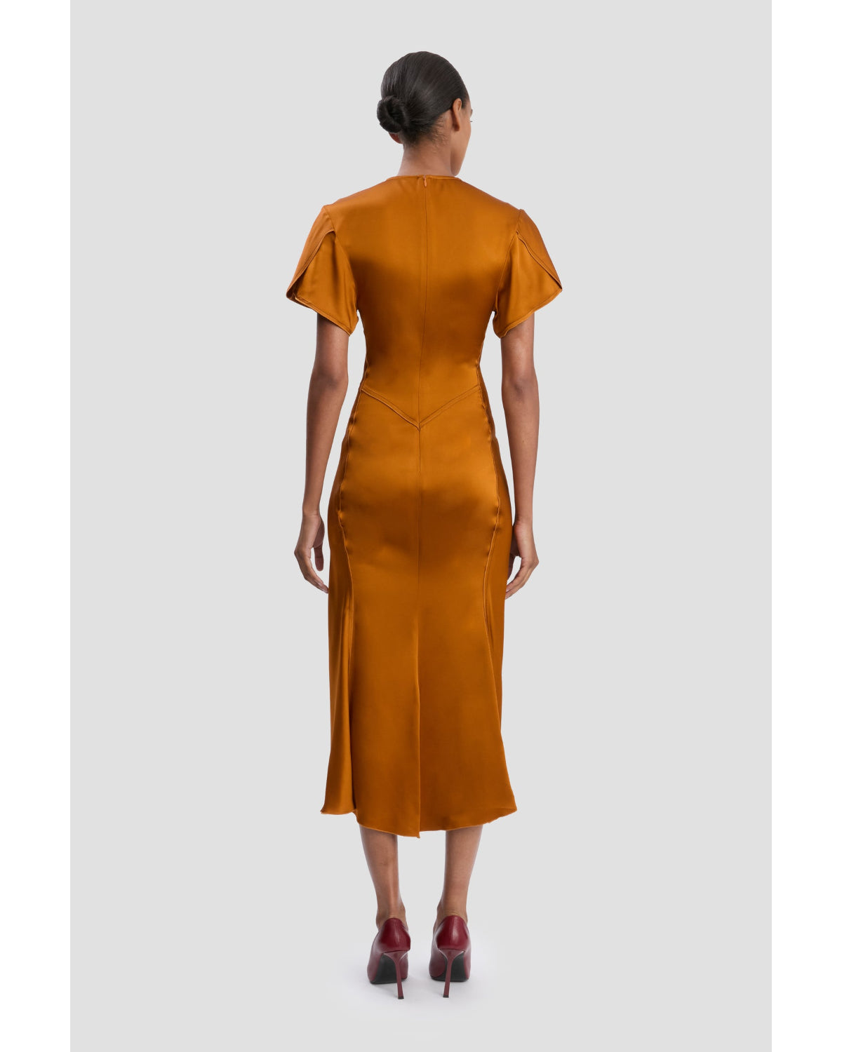 Victoria Beckham Eve V Neck Midi Dress Bronze