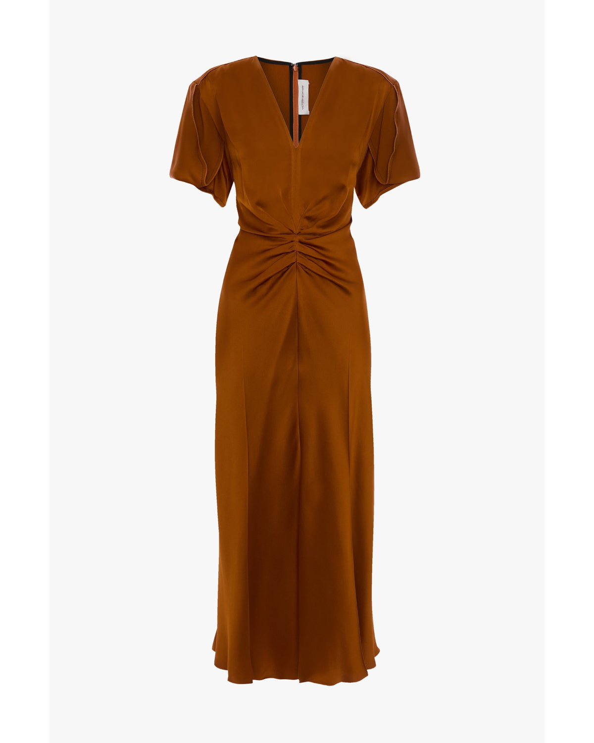 Victoria Beckham Eve V Neck Midi Dress Bronze