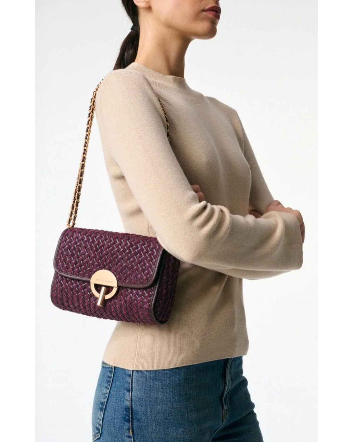 Vanessa Bruno Medium Moon Bag in Braided Suede Leather