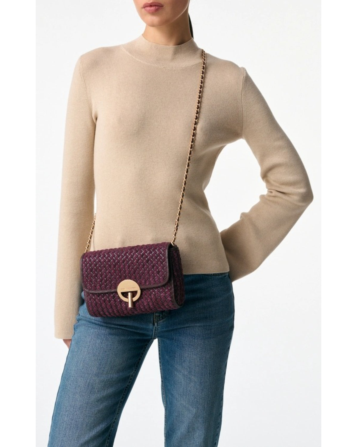 Vanessa Bruno Medium Moon Bag in Braided Suede Leather
