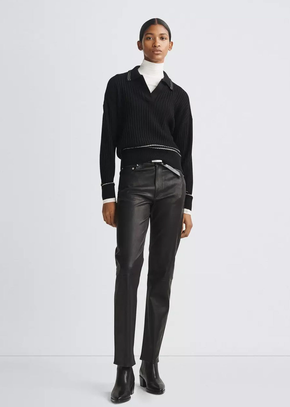 Rag & Bone Harlow Leather Mid Rise Straight