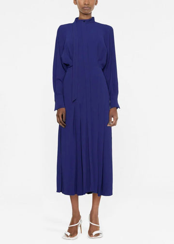 Victoria Beckham  Royal Blue L/Sleeve Pleated Shirt Dress