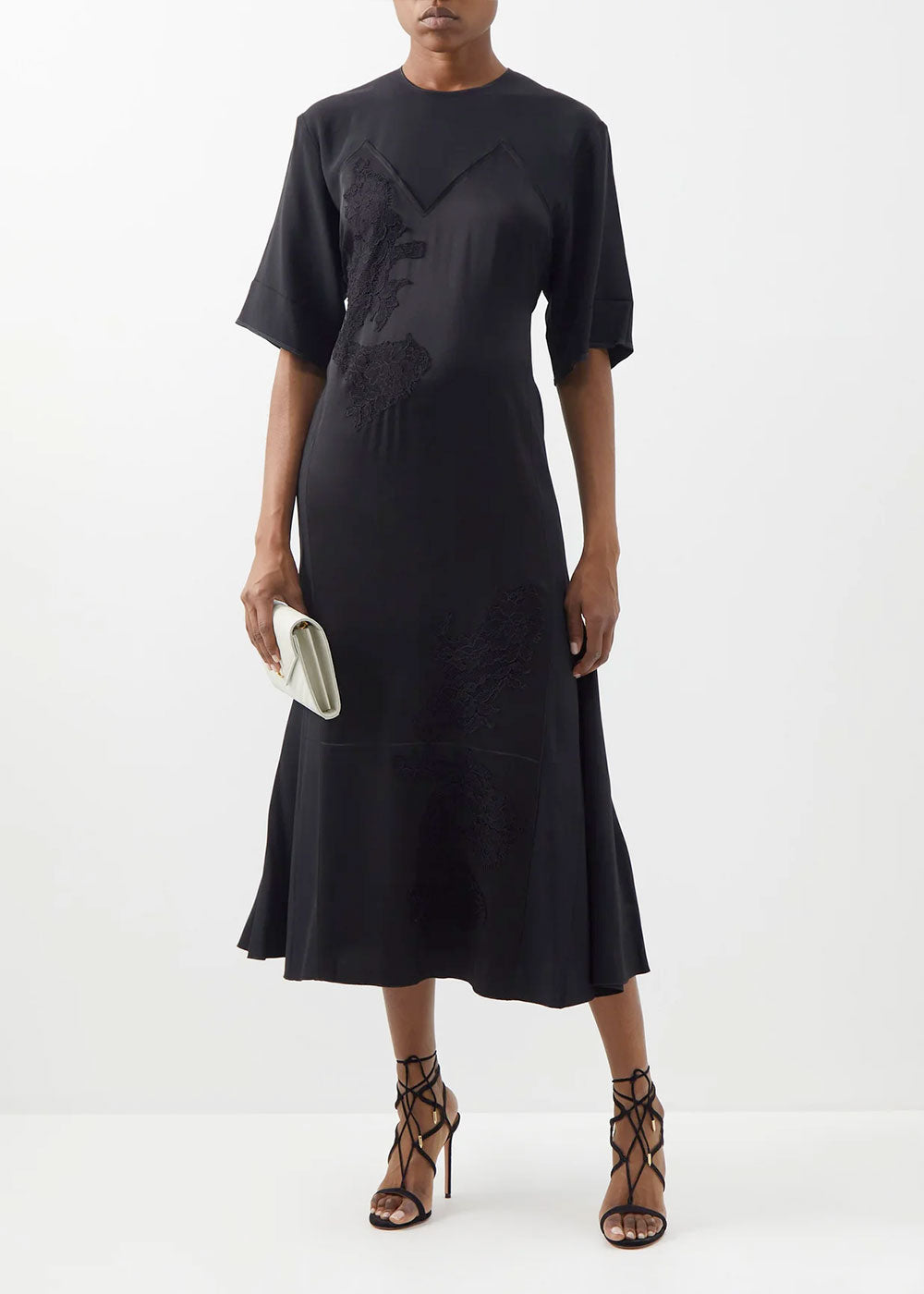 Victoria Beckham Lace Detail Short Sleeve Midi