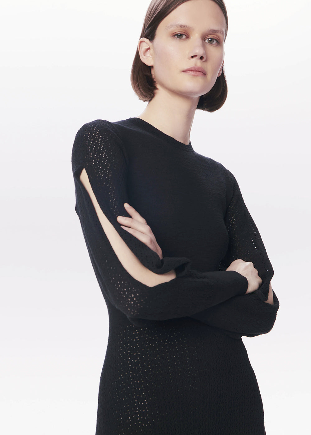 Victoria Beckham Pointelle Blouson Sleeve Dress